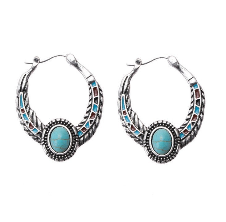 Inlaid Sea Blue Topaz Female Creative Rotational Water Drop Earrings