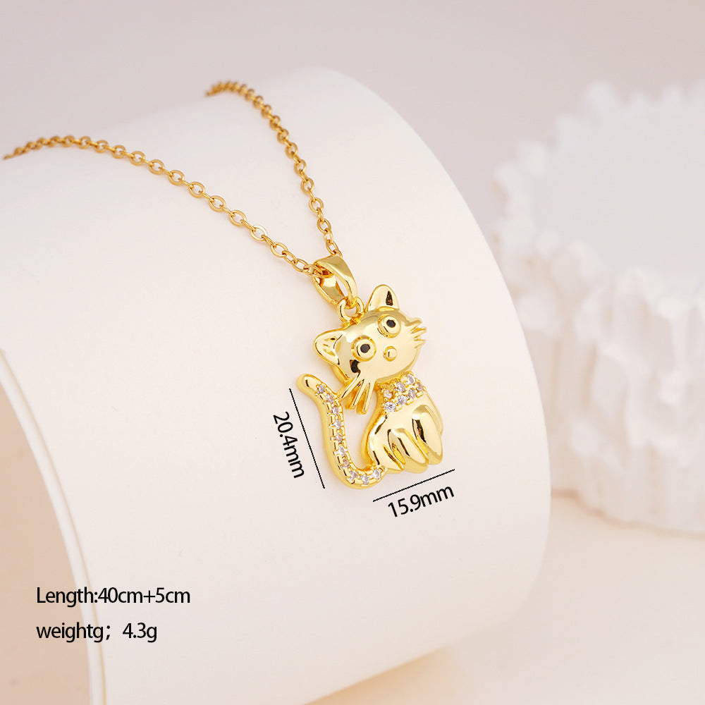 Dripping Oil Cute Cat Female Design Exquisite Fashion Personality Stainless Necklace