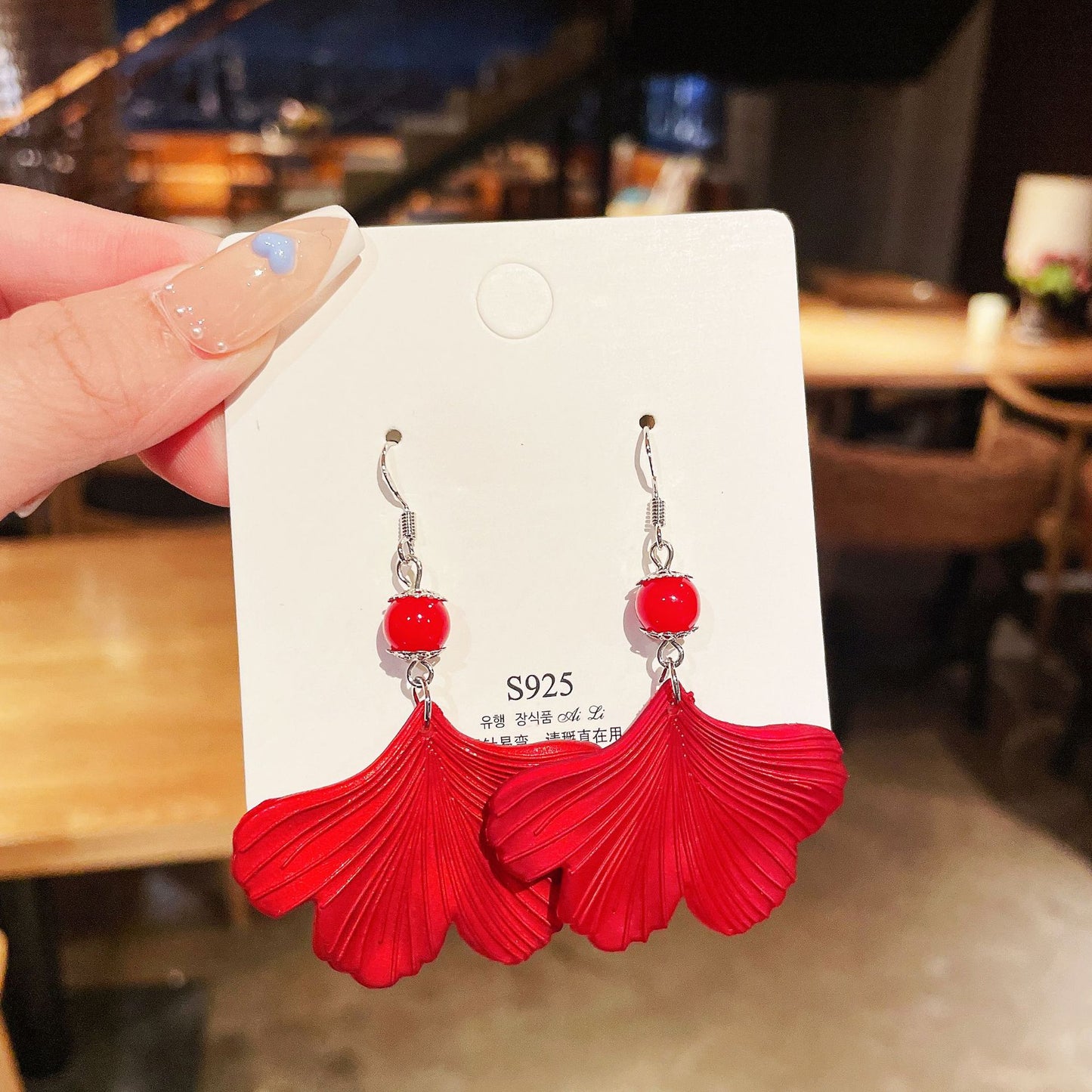 Festive Red Sense Female Fashion Temperament Bright Korean Exaggeration Earrings