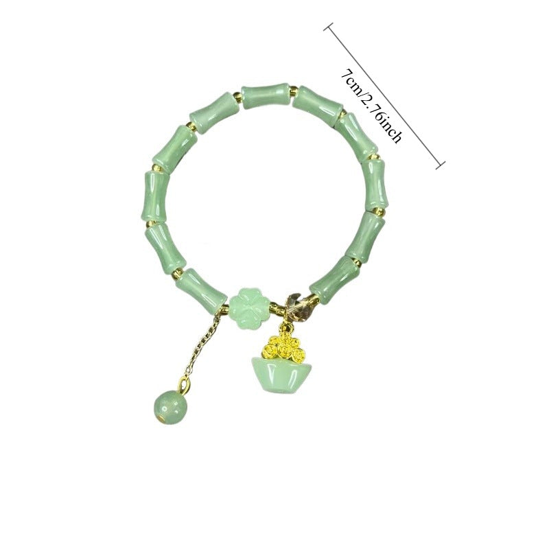 Beaded Single Circle Bamboo Tassel Couple High Bracelets