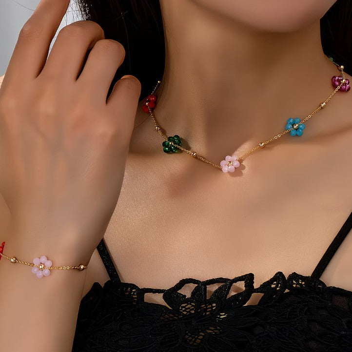 Women's Design Stainless Steel Gold-plated Handmade Colored Necklaces