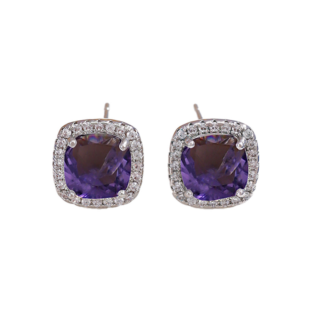 Simple Design Colorful Crystals Super Flash Square Female Fresh Stud Earrings