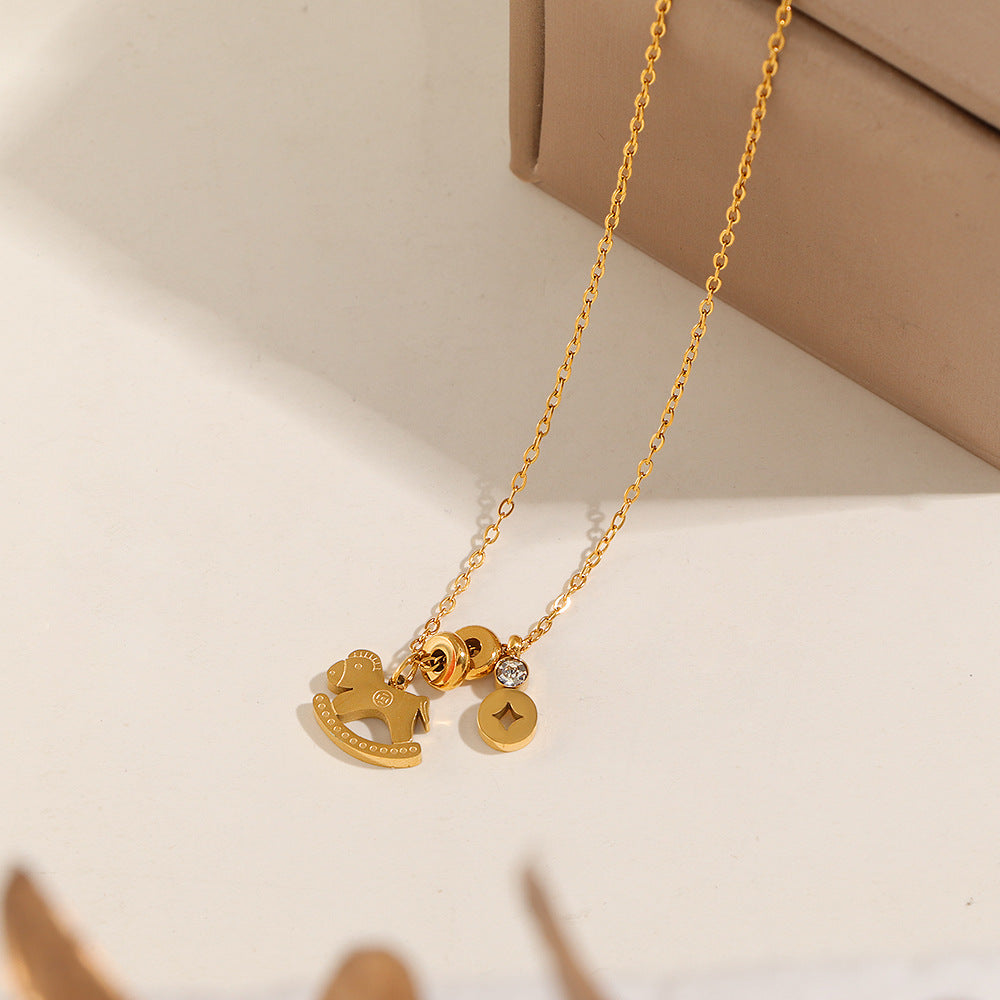 Rich Single Diamond Female Niche Design Titanium Steel No Fading Necklace