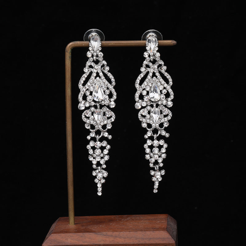 Boucles d'oreilles longues en cristal pour robe de mariée, accessoires