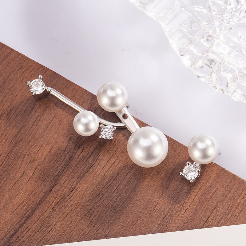 Asymmetric Pearl Star Point Zircon Ear Design Light Luxury Stud Earrings