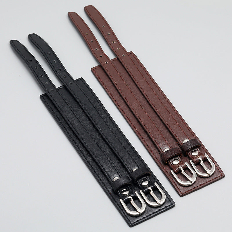 Men's Punk Personality Leather Simple Wide Double Bracelets