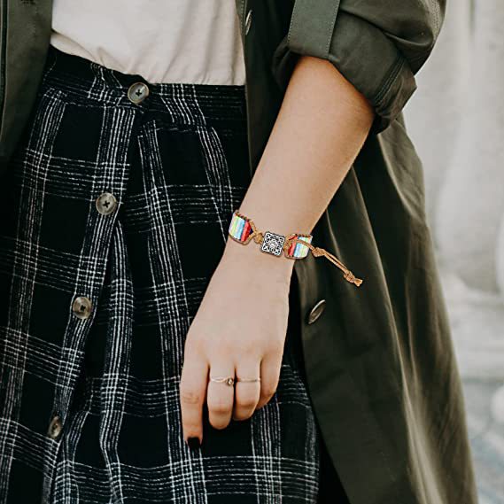 Bracelets bohèmes en cuir tissé à la main, ornement pierre empereur