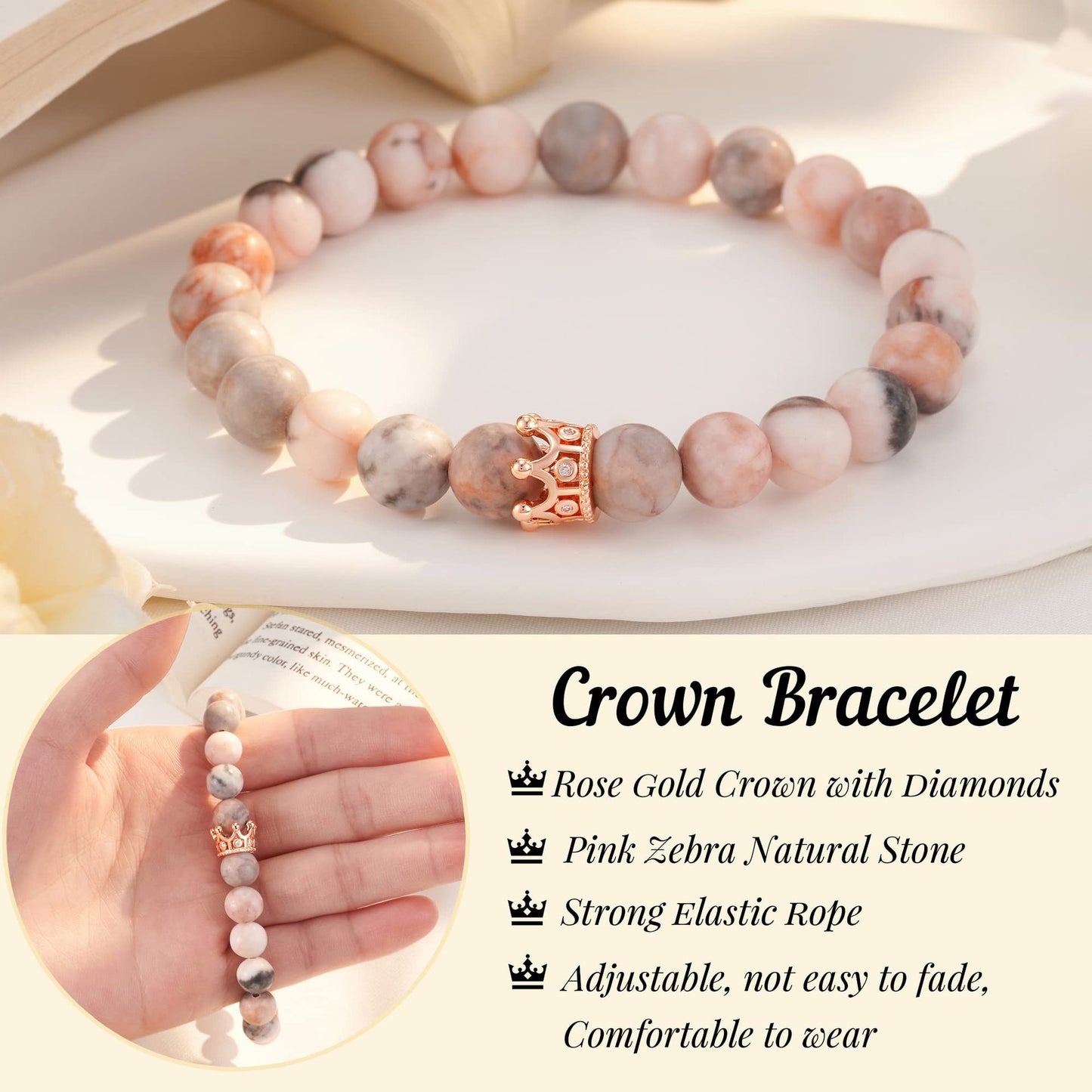 Pink Zebra Gold Crown Pendant Rhodochrosite Bracelets