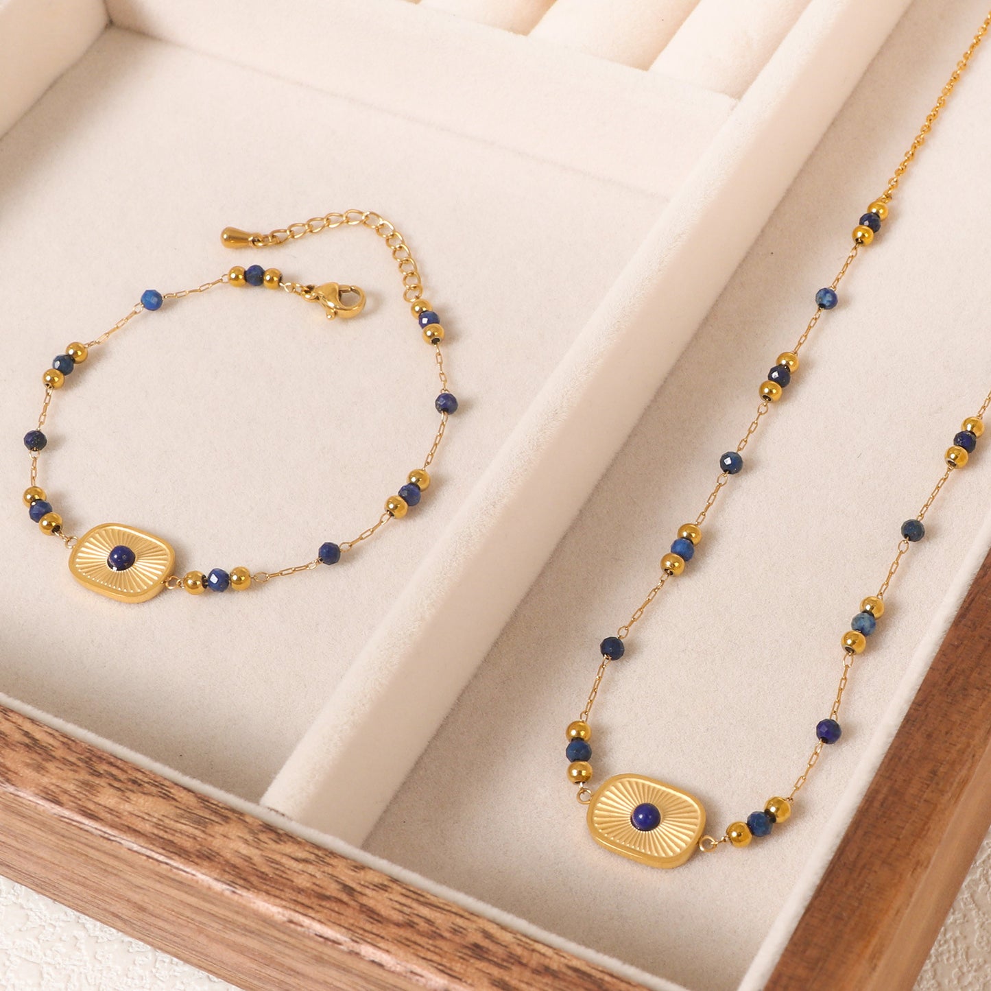 Lapis Lazuli Beaded Long Inlaid Tassel Earrings