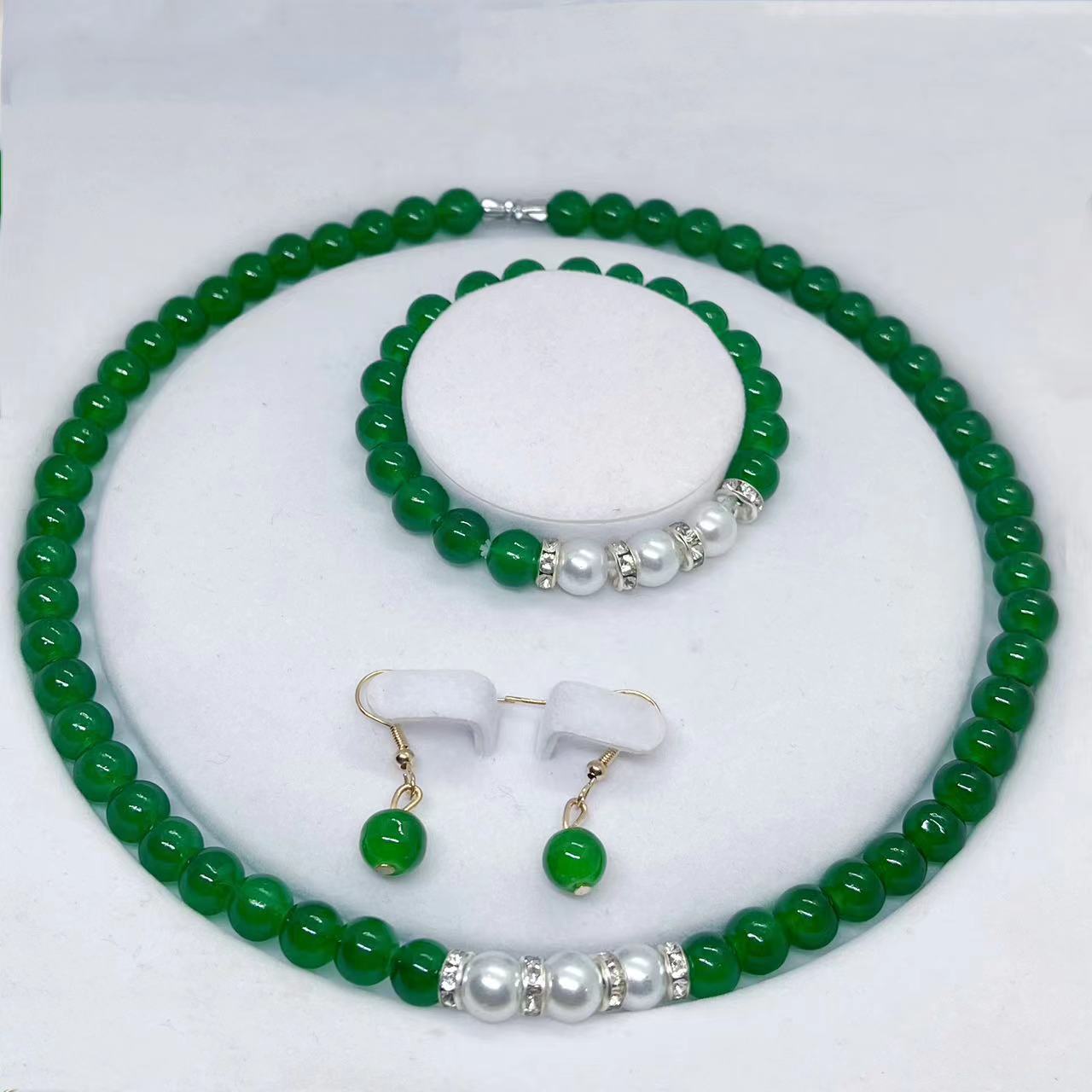 Three-piece Emerald Mother's Day Gift Live Broadcast Jewelry Set