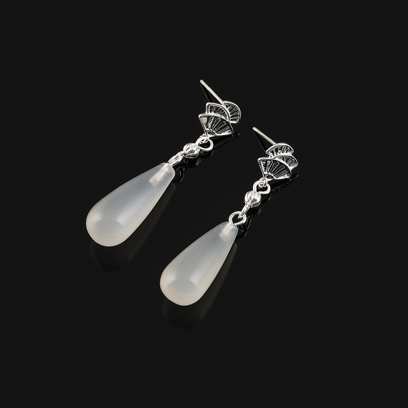 Chinese Style Natural Agate Eardrops National Fan-shaped Mosquito Coil Without Ear Clip