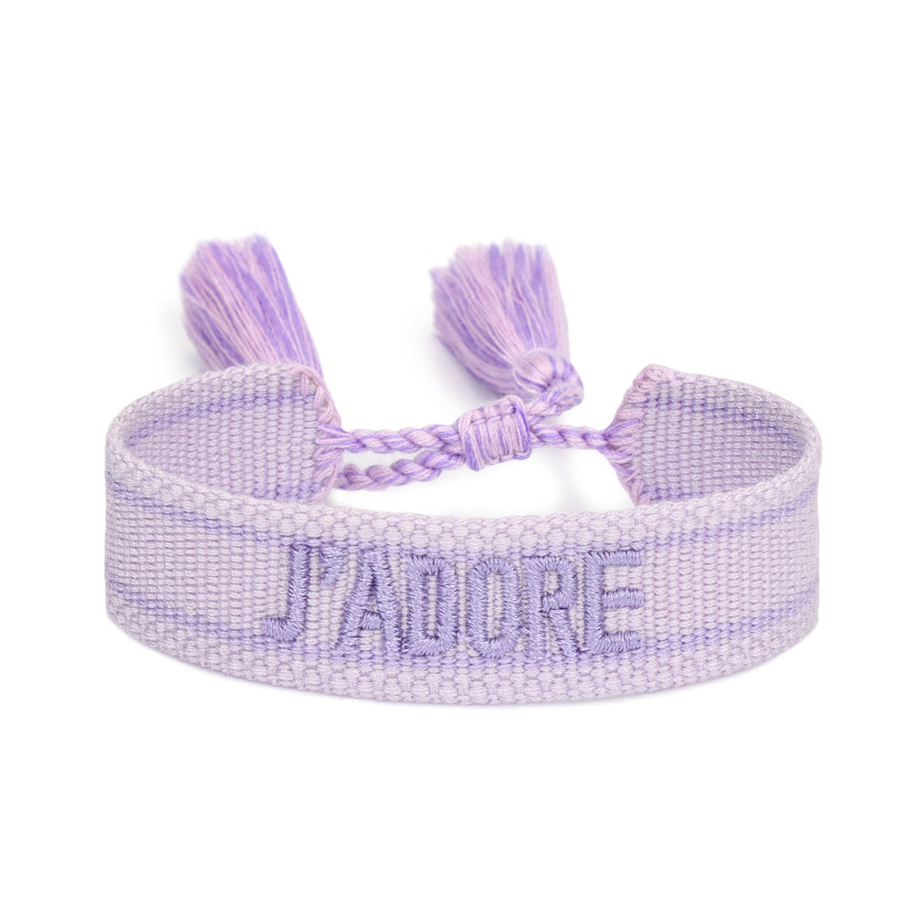 Women's Embroidered Letter Ribbon Carrying Strap Hand Bracelets