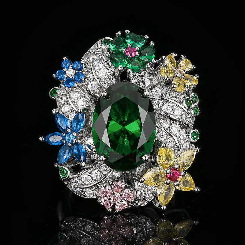 Women's Bright Peacock Emerald Open Premium Affordable Luxury Fashion Ring