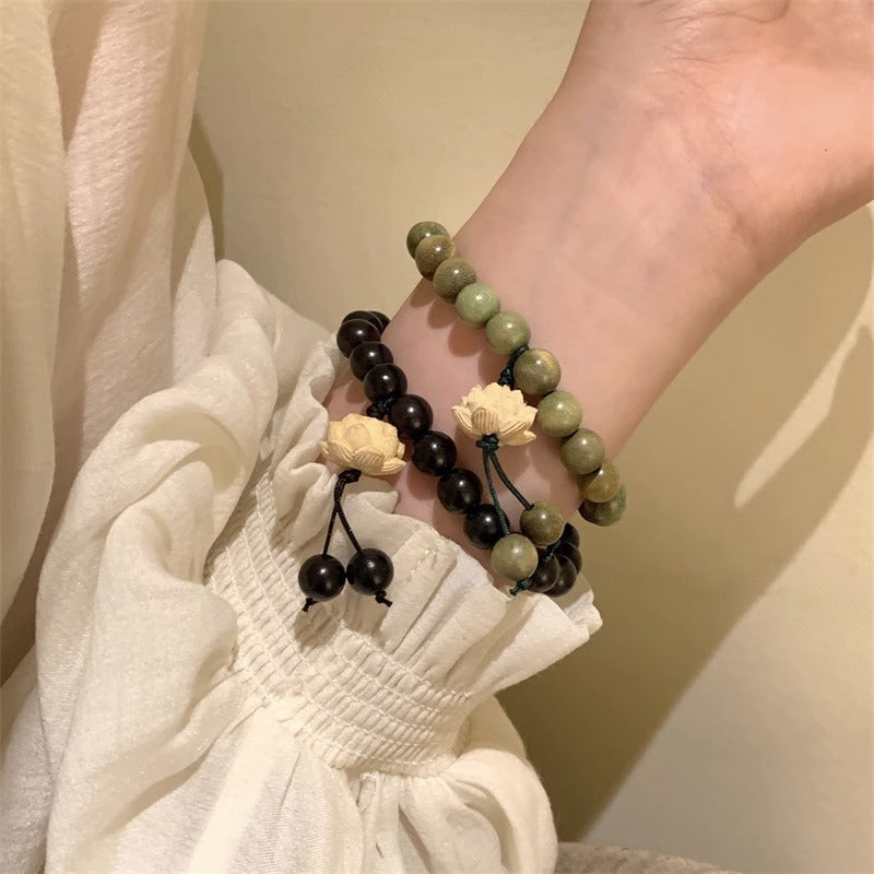 Bracelets en bois de santal vert et de style national pour femmes et hommes