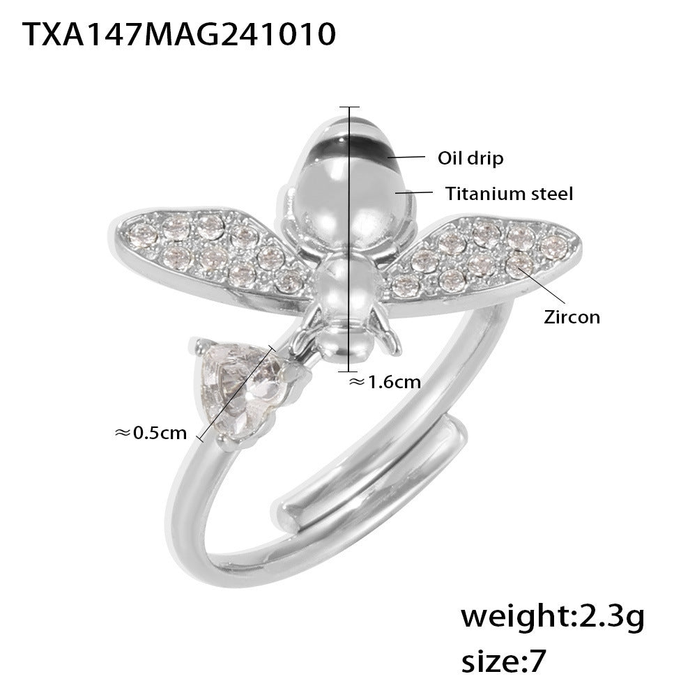 Fashion Dripping Zircon Industrious Bee Textured Titanium Earrings