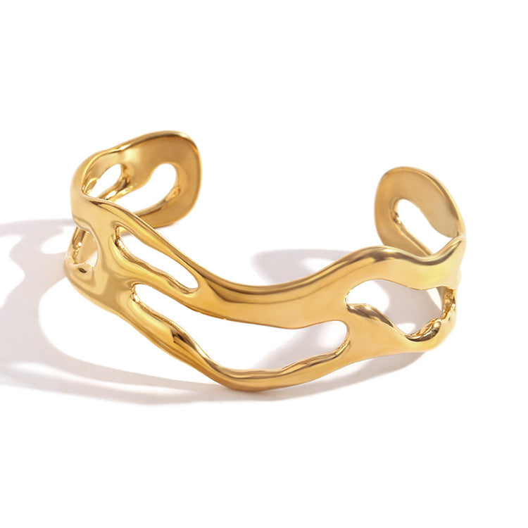 Women's Design Stainless Steel Gold Plated Simplicity Exaggeration Wave Hollow Bracelet