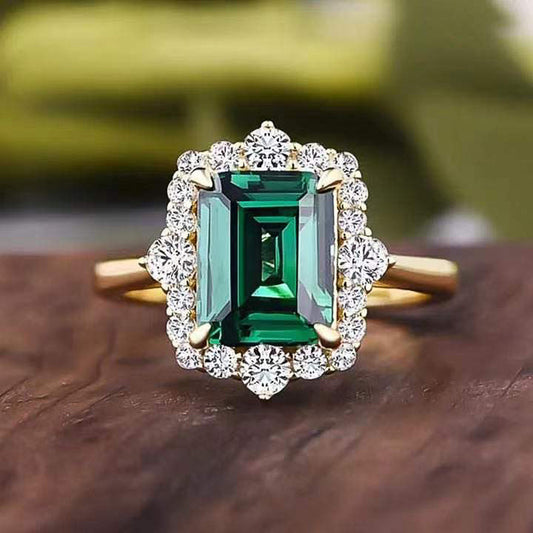 Shi Vintage Emerald Palace Style Colored Gems Zircon Rings