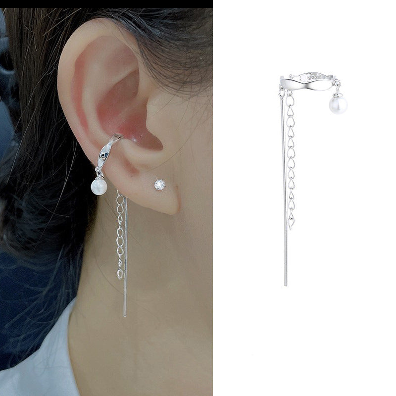 High-grade Long Earless Geometric Tile Chain Ear Clip