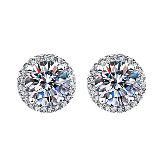 Imitation Moissanite Karat Inlaid Full Diamond Round Bag Earrings