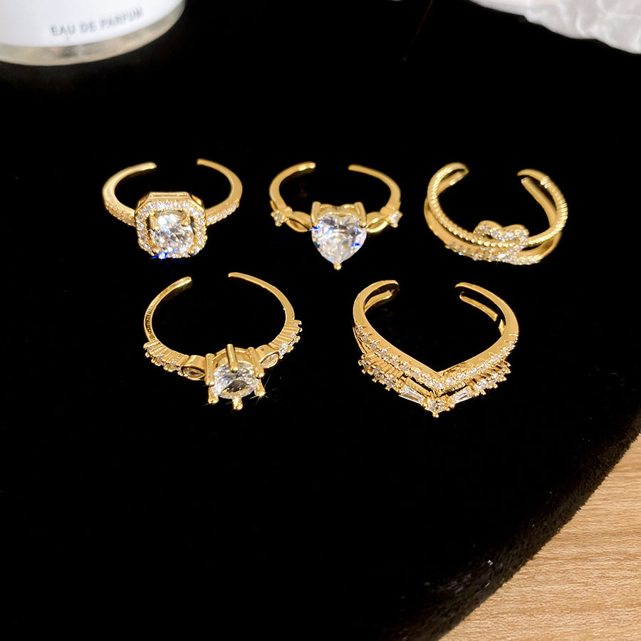 Inlaid Zircon Love Round Open Niche High Sense Rings