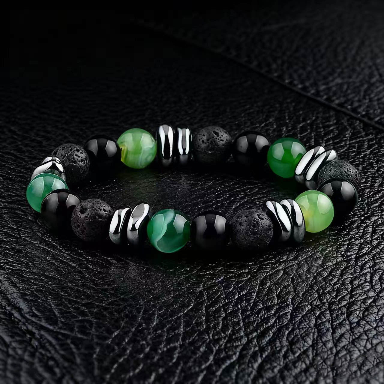Stone Male Green Stripes Agate Beads Bracelets