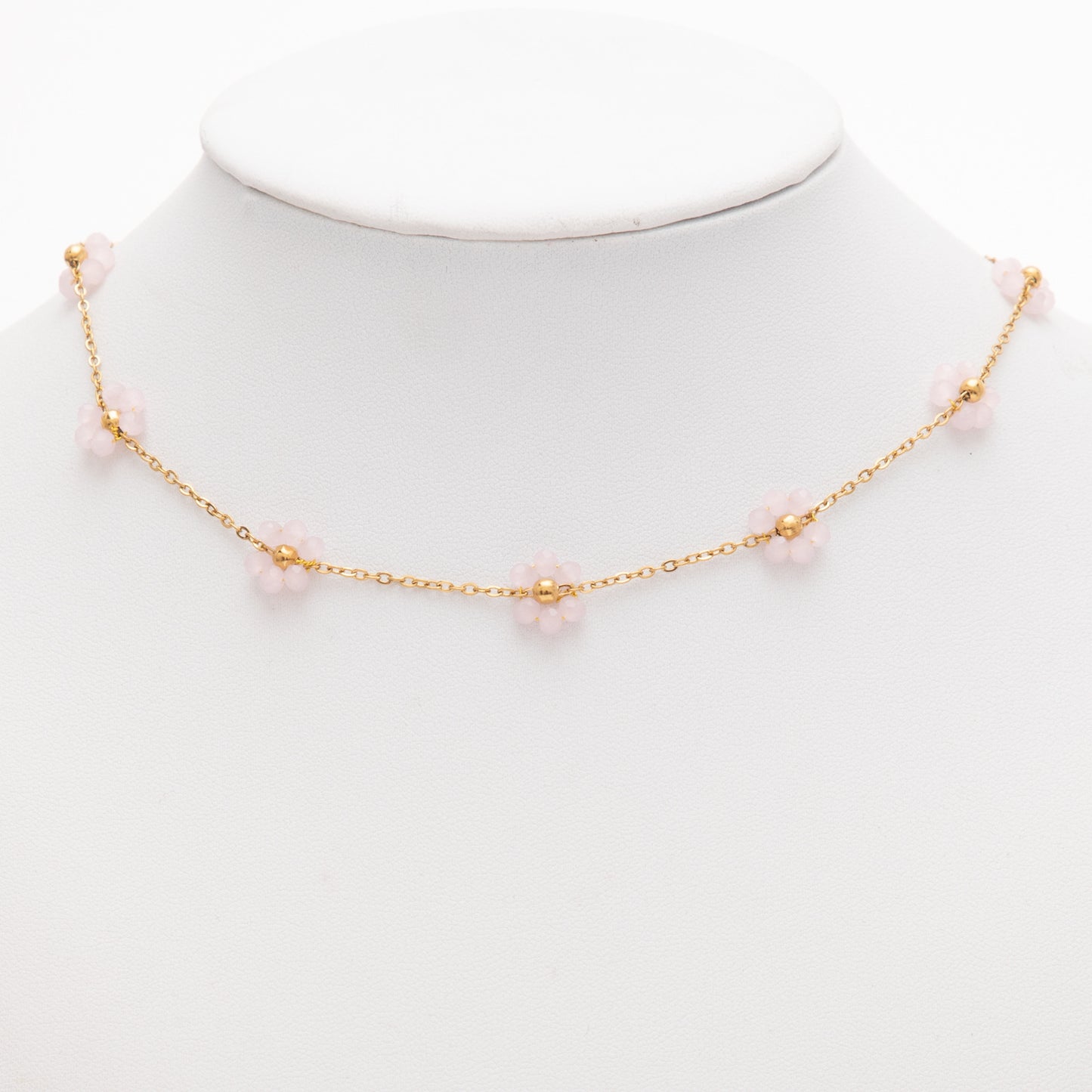 Women's Color Crystal Flowers Pearl Flower Stainless Steel Design Style Necklace