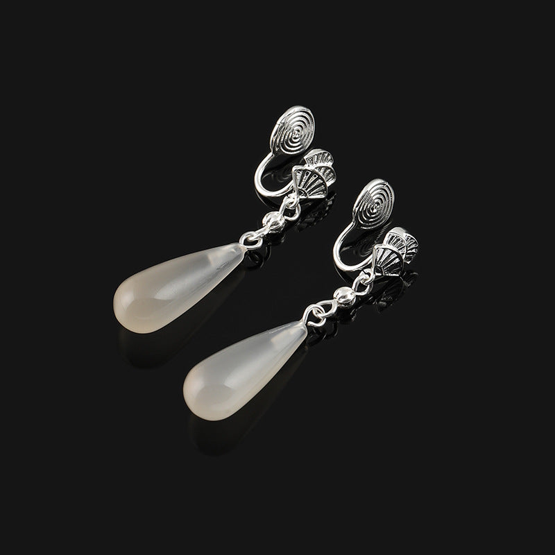 Chinese Style Natural Agate Eardrops National Fan-shaped Mosquito Coil Without Ear Clip
