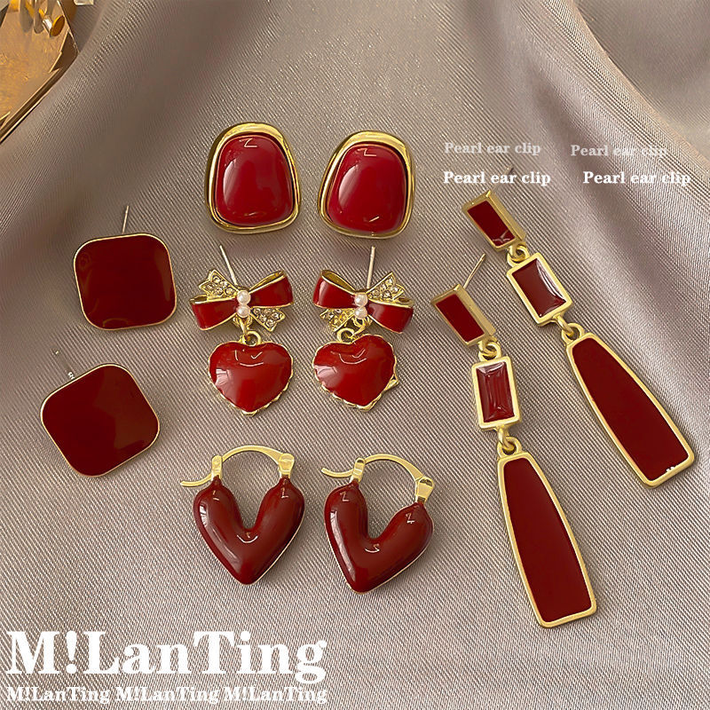 Women's Retro Wine Red For Design Simple Earrings