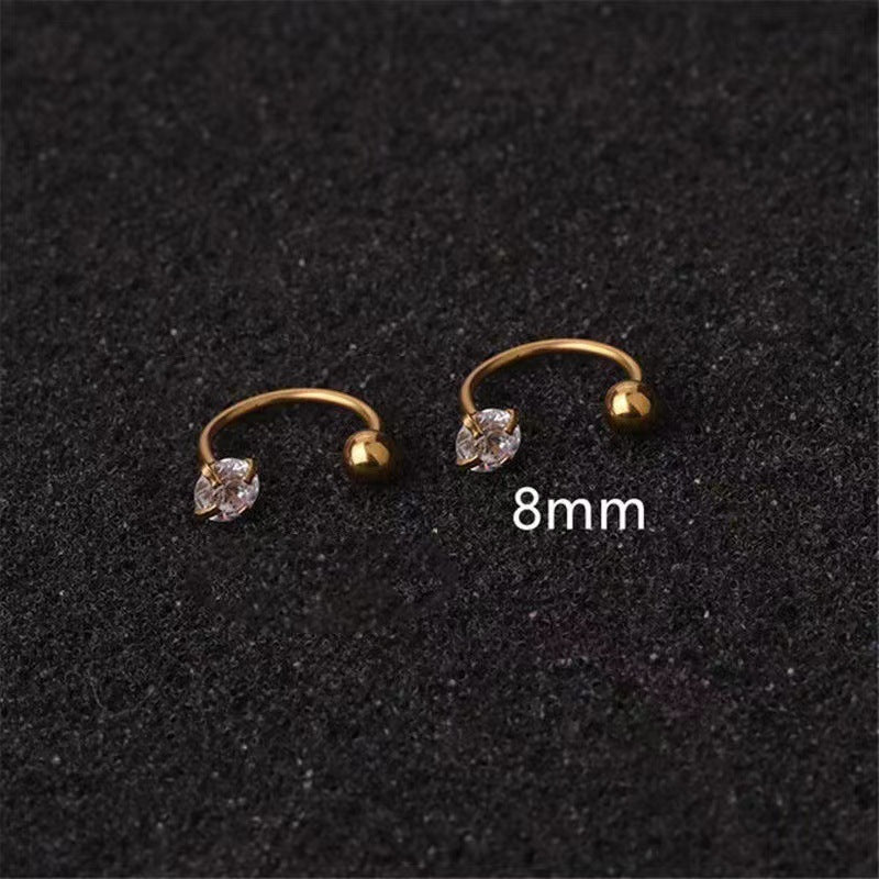 Stainless Steel Diamond Nose Zircon Shaped Rod Earrings
