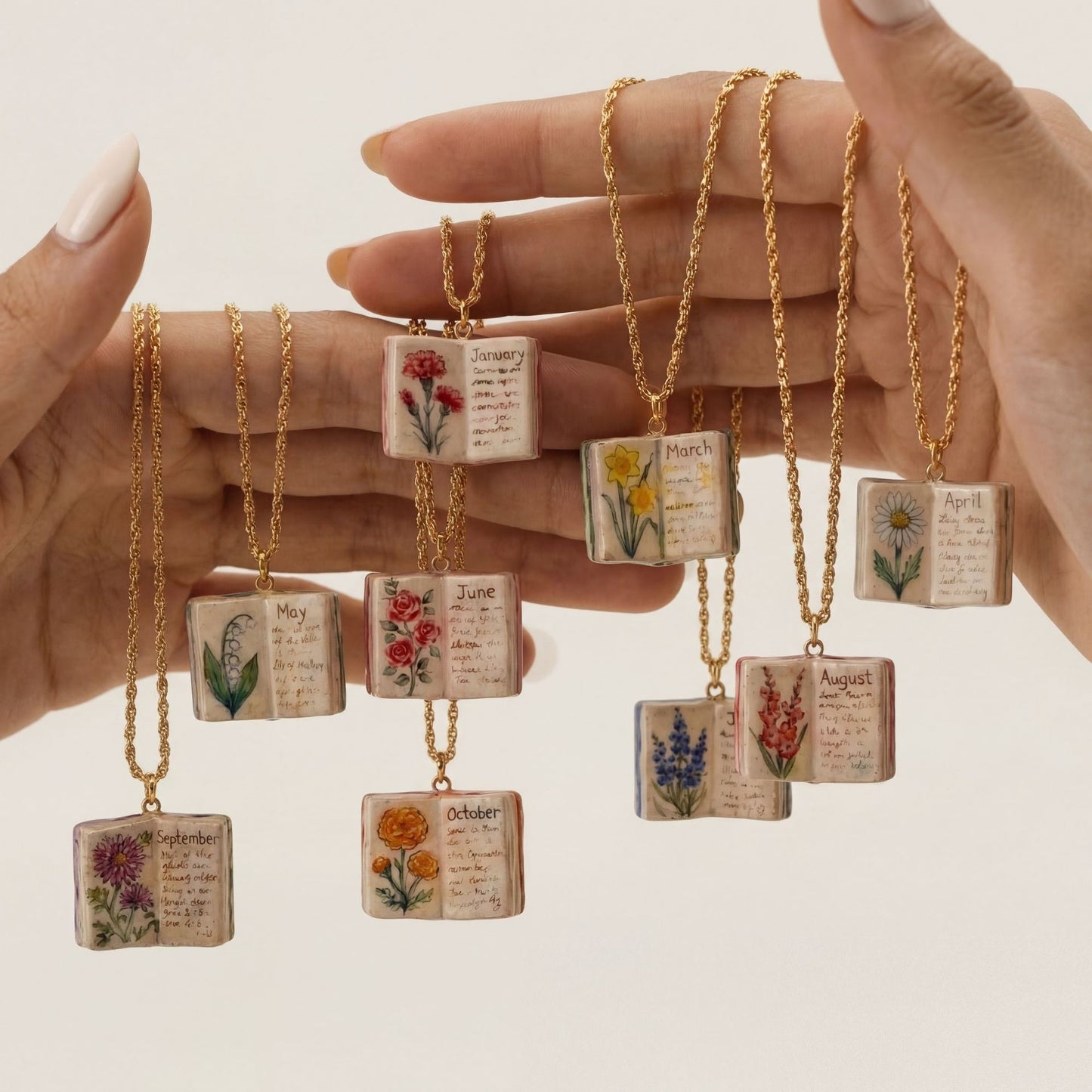 Month Imitation Porcelain Vintage Book Light Luxury Small Design Copper Necklaces