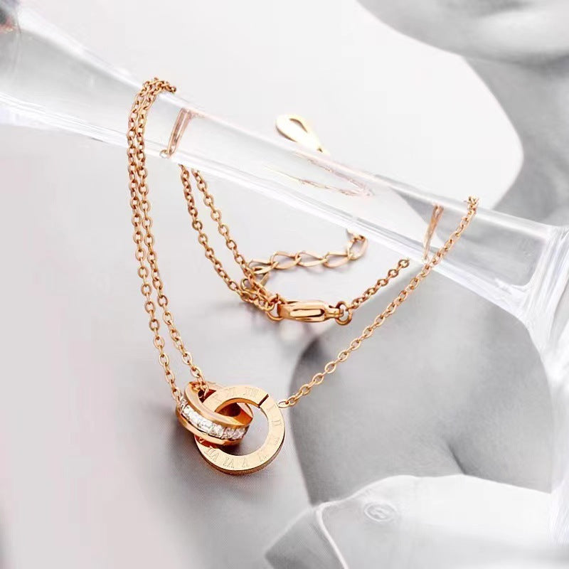 Women's Roman Font Titanium Steel Gold Design Light Bracelets
