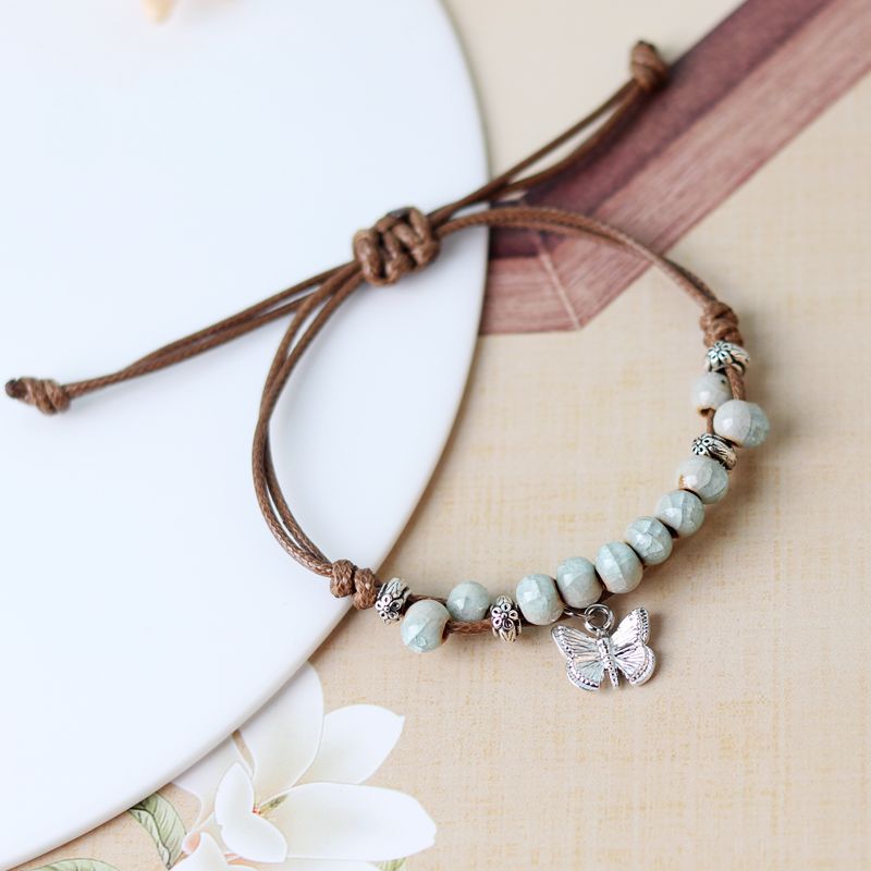 Chinese Retro Butterfly Niche Ceramic Decorative Woven Hand Bracelet