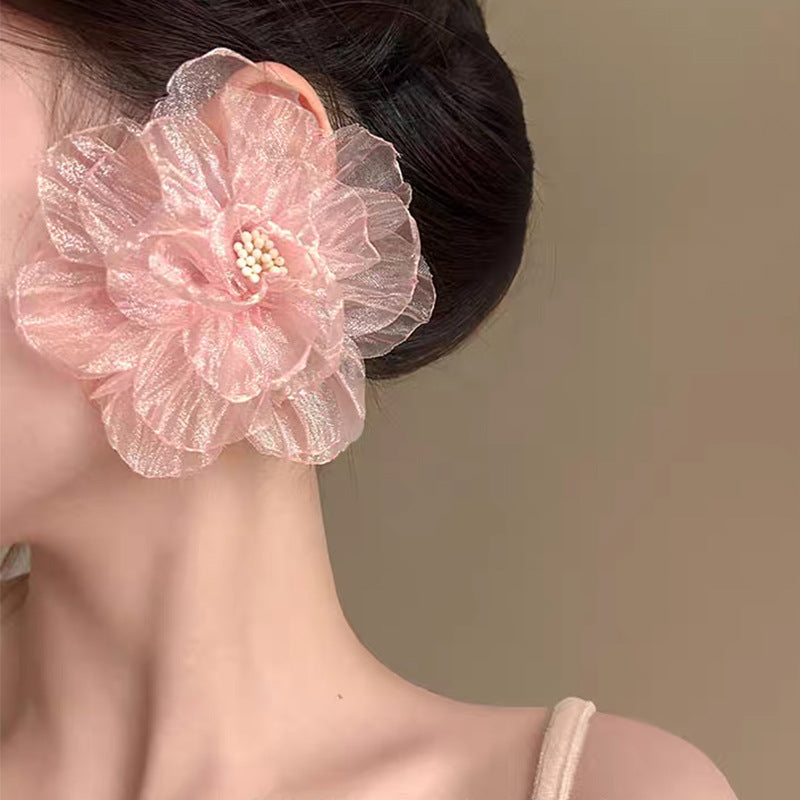 Super Fairy Tulle Crystal Flowers Simple Fresh Design Earrings