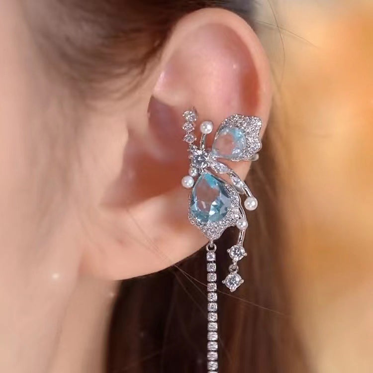 High-grade Sweet Asymmetry Tassel Ear Clip Versatile Rings