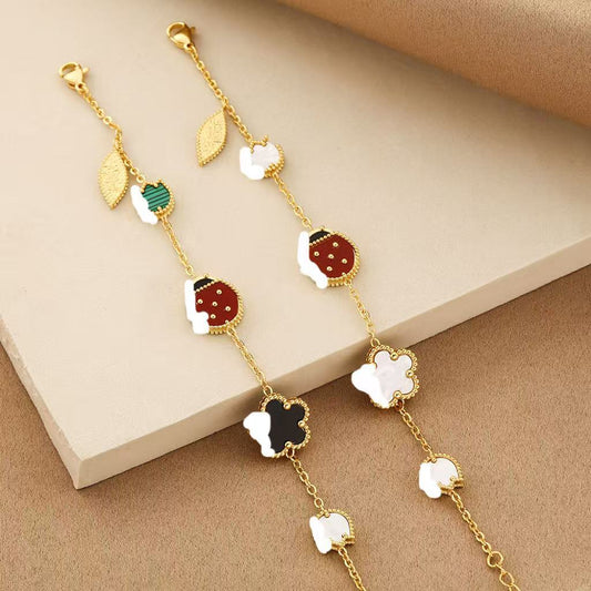 Light Luxury Series Romantic Cherry Blossoms Ladybird Double-sided Fritillary Fashion Bracelet