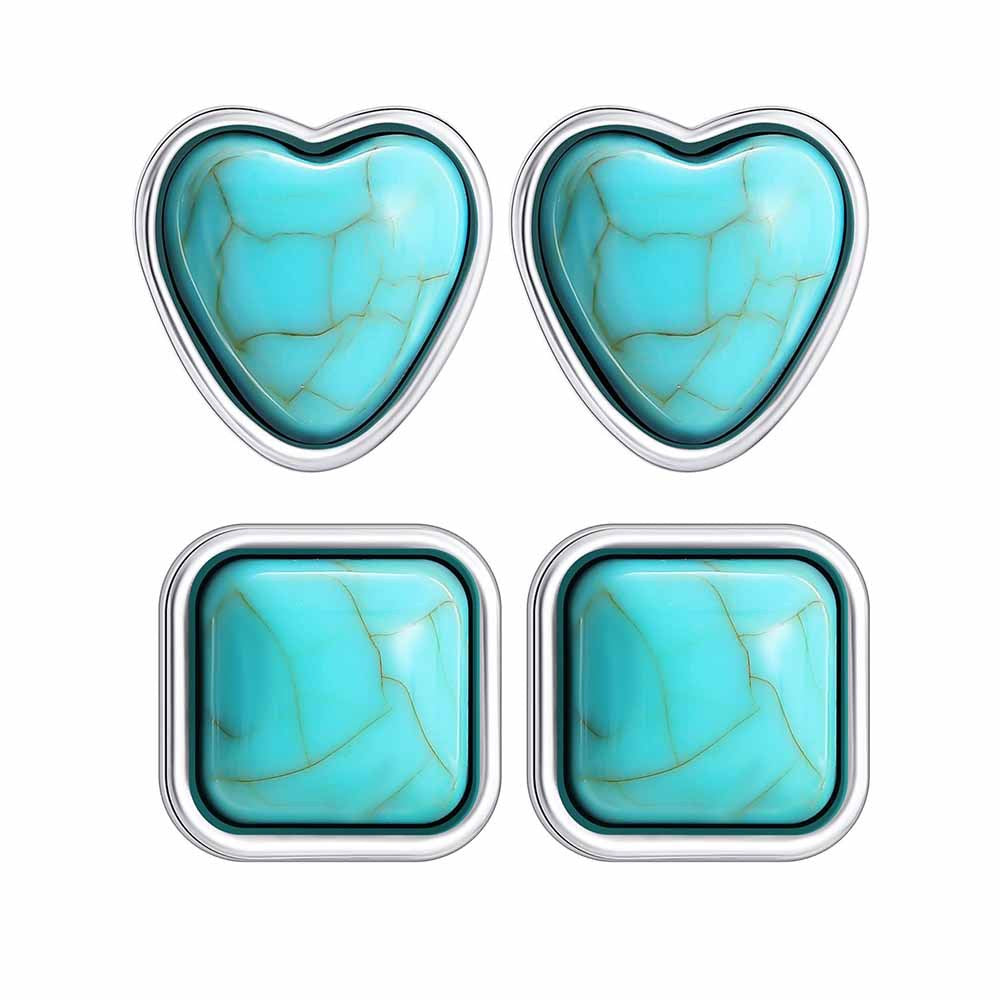 Steel Peach Heart Alloy Retro Turquoise Stud Earrings