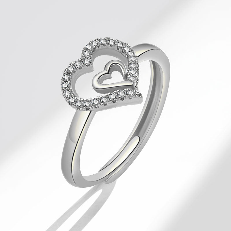 Simple Zircon Love Heart-shaped Index Finger Rings