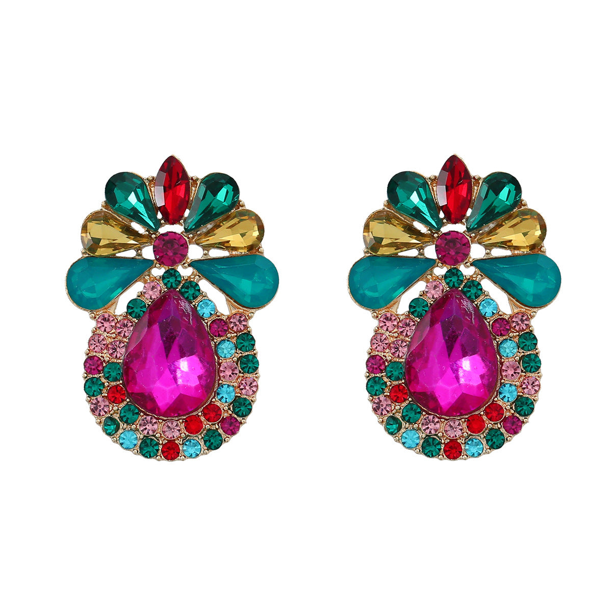 Colorful Crystals Exaggerated Female Alloy Diamond Earrings