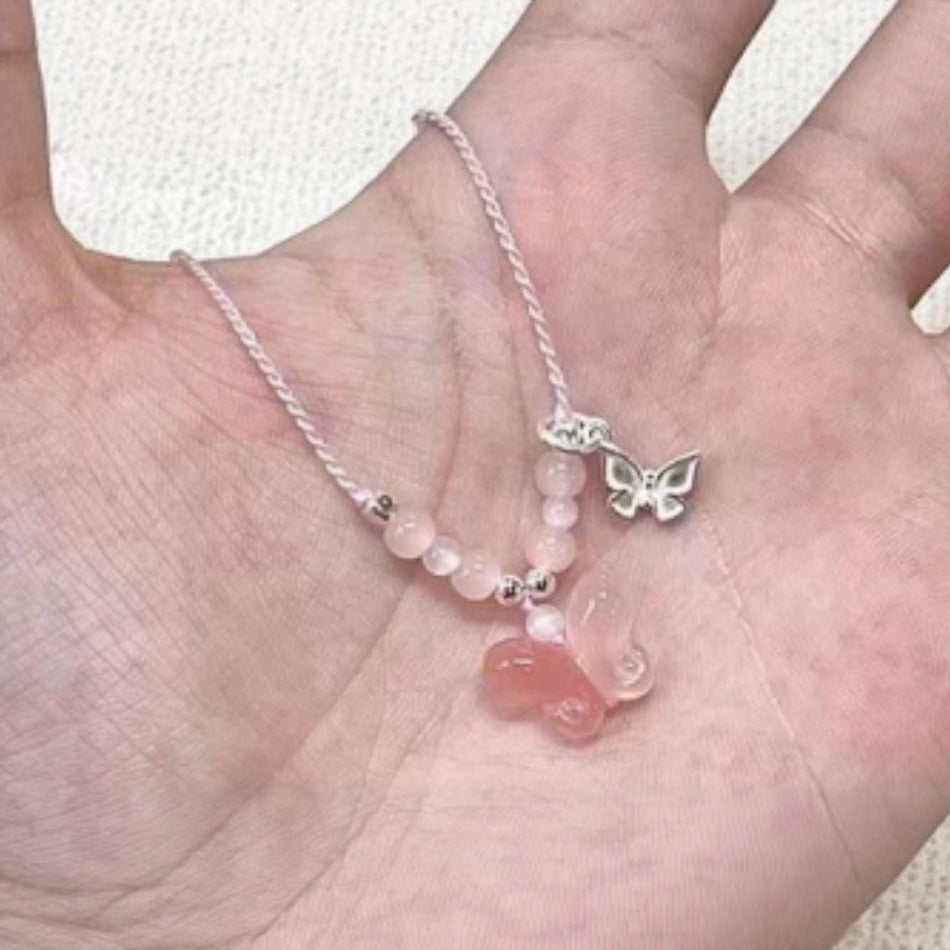 Sweet Exquisite Versatile Woven Flower Butterfly Clavicle Chain Premium Simple Necklaces