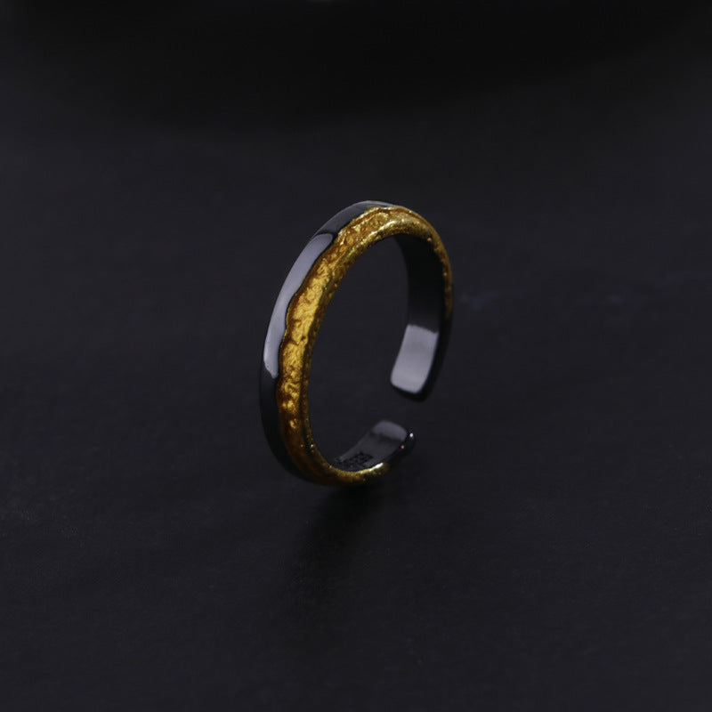 Women's & Men's & One Pair Vintage Black Gold Texture Rings