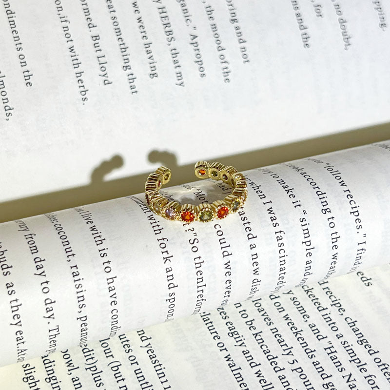 Romantic Gentle Colorful Crystals Twin Open Female Retro Temperamental Minority Ring