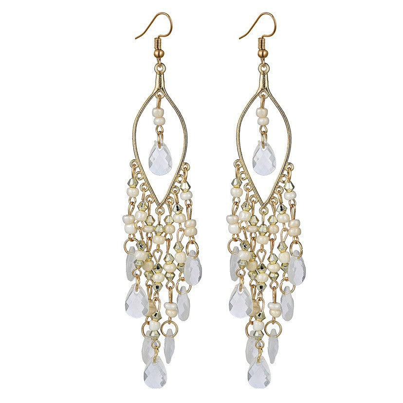 Ethnic Style Tassel Long Bohemian Crystal Yunnan Summer Earrings