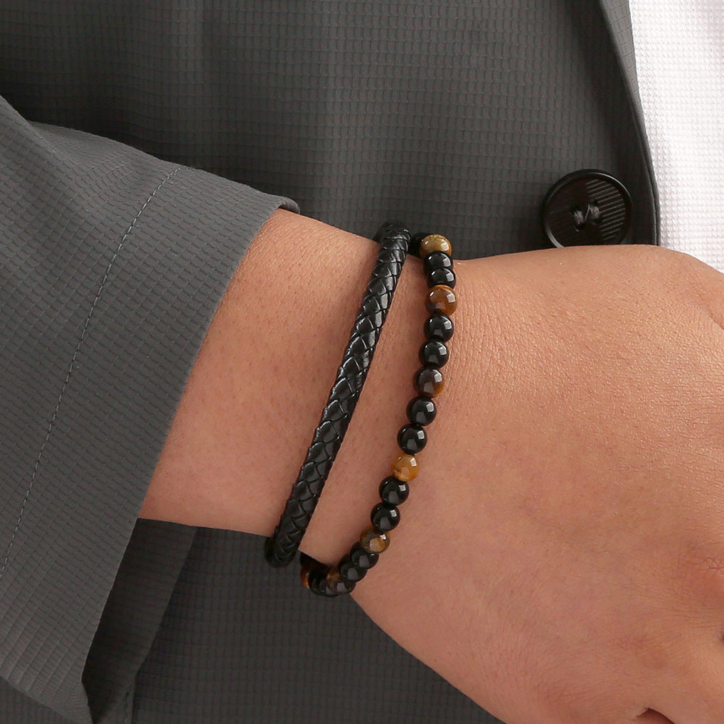 Men's Jewelry Beaded Natural Tigereye Hand-woven Alloy Bracelets