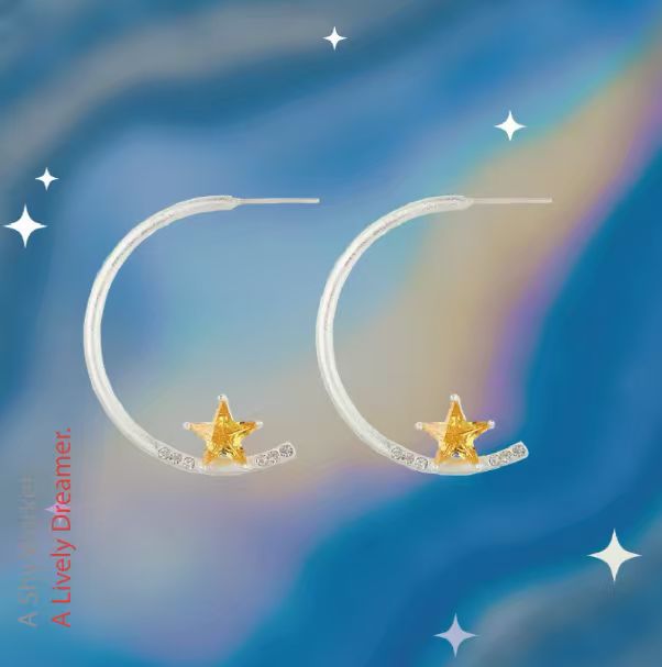 Fresh Blue Yellow Contrast Color Star Ear Earrings
