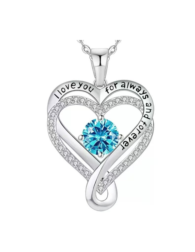 Women's Month Birthstones Heart Of Eternity Double Layers Loving For Necklace