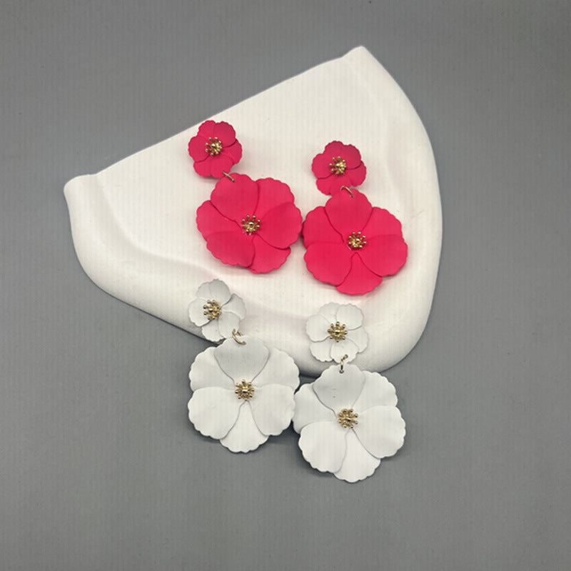 Women's Sky Color Painted Flowers Detachable Eardrops Stud Earrings