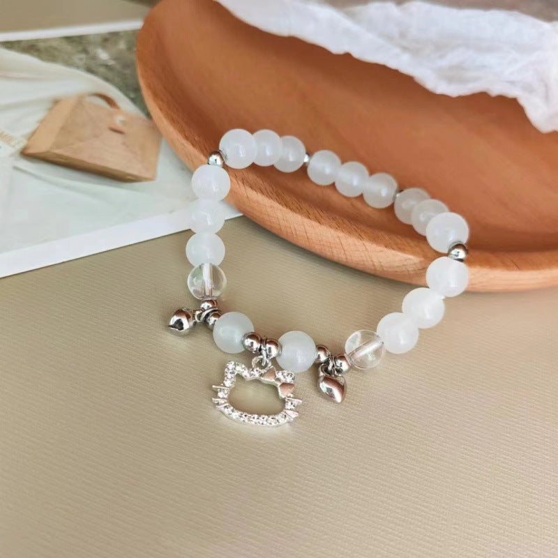 Cat Love Bell Imitation Opal Girlfriends Glaze Bracelet