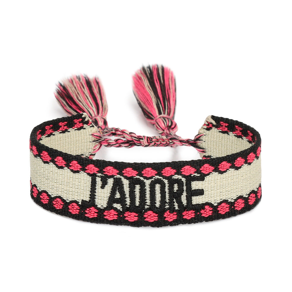 Women's Embroidered Letter Ribbon Carrying Strap Hand Bracelets