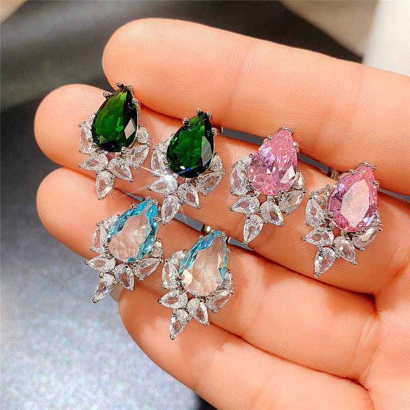 Women's Colored Gems Series Pink Diamond Water Earrings