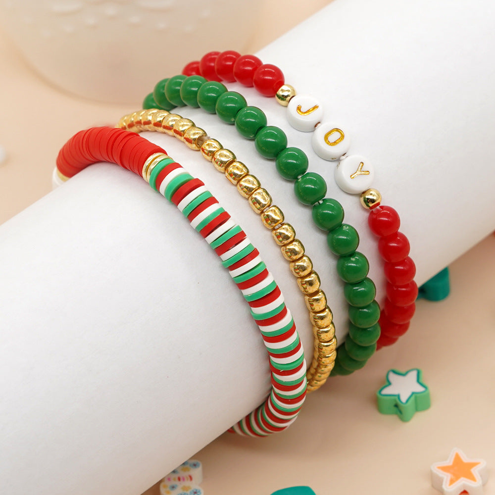 Christmas Theme Gold Plated Copper Bead Letter Bracelets